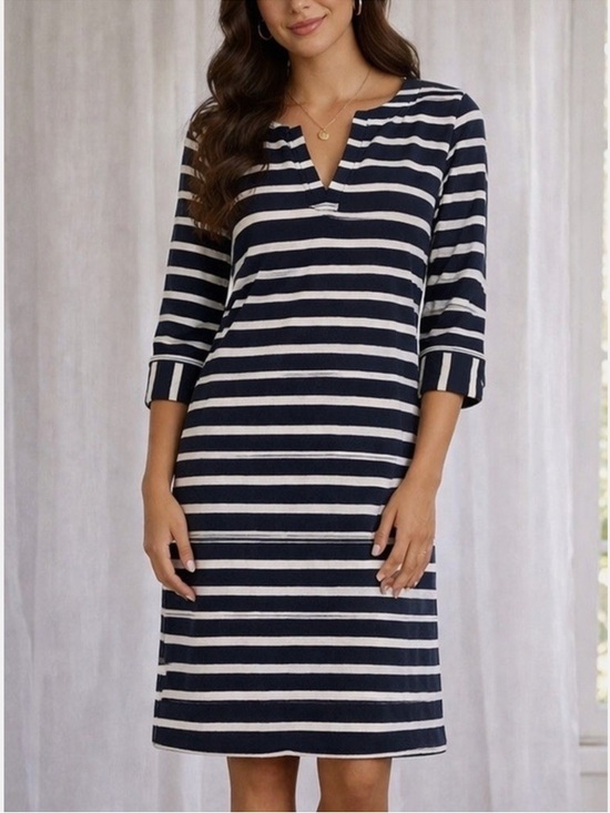 Hatley Dresses & Skirts - Hatley Navy & White Striped Midi Dress with V-Notch